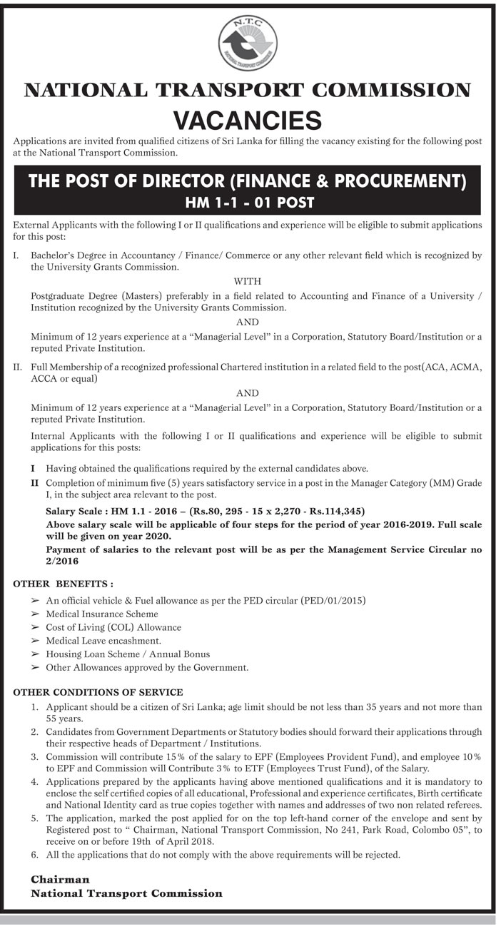 Director (Finance & Procurement) - National Transport Commission